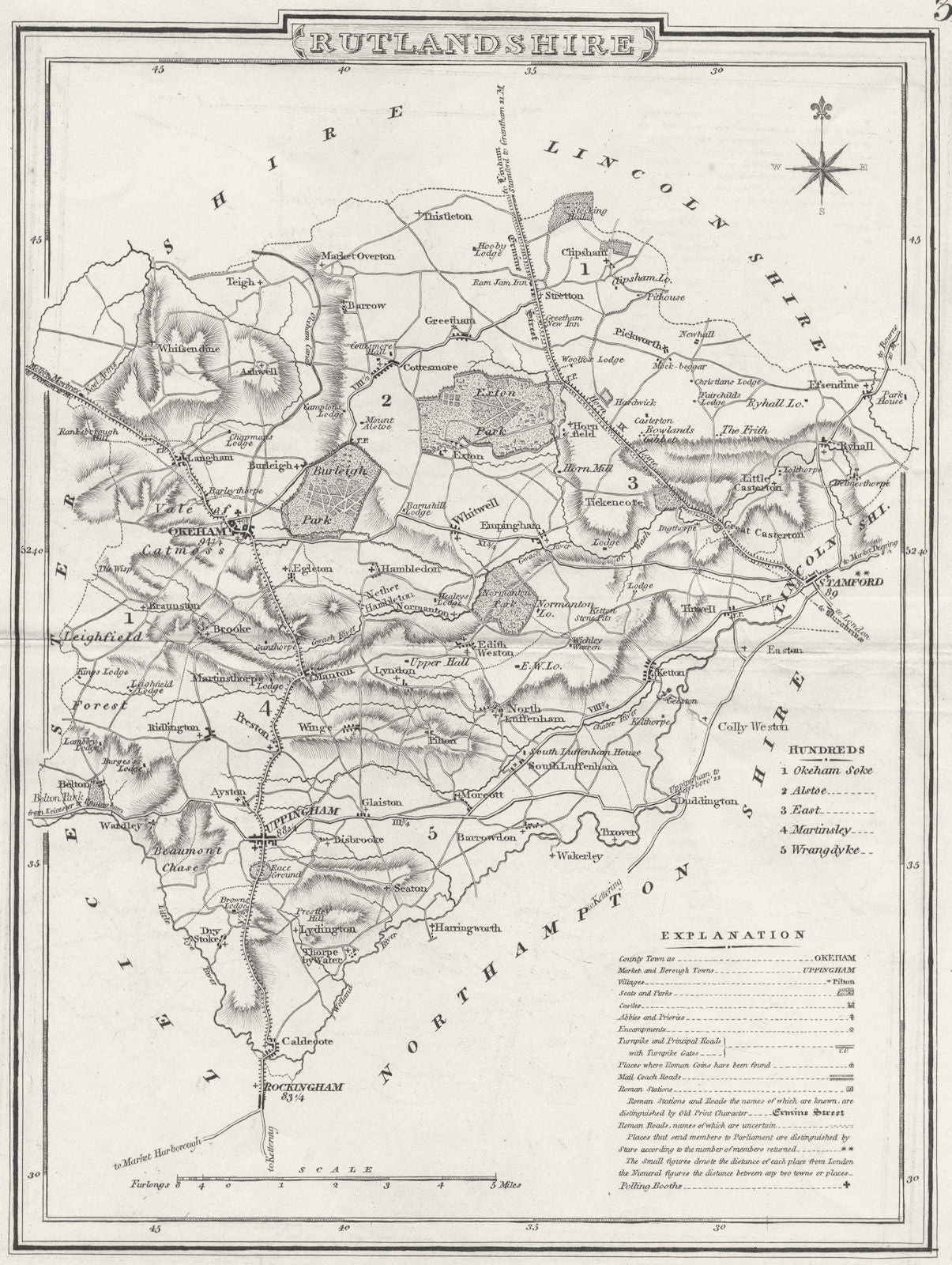 RUTLAND. Rutlandshire. Dugdale Cole Roper c1840 old antique map plan chart